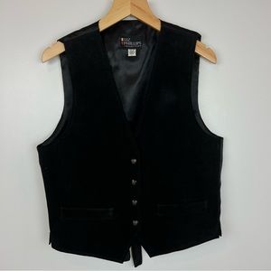 Vintage Black Genuine Suede Leather Vest pockets - Size Large western unisex